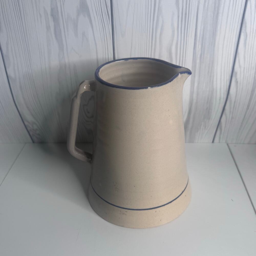 Stoneware Pottery Pitcher Tan & Blue Pottery 8” Utensil Holder Cottage